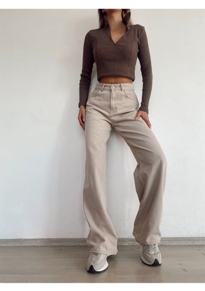 2505 Yüksek Bel Boyfrıend(Salaş) Bol Paça Kot Pantolon