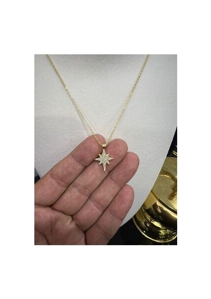 Gold Renk Çelik Zincir Zirkon Taşlı Kutup Yıldızı Kolye fırsatları