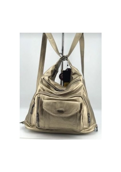 Mega Çok Bölmeli Yıkama Deri Omuz ve Sırt Çantası