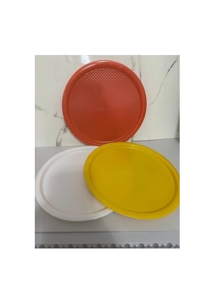 Renkli Tepsi Kristal Plastik Yuvarlak 22CM Turuncu modelleri