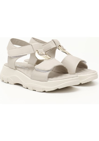 Kadın Bej Cırt Bantlı Toka Detaylı Comfort Sandalet