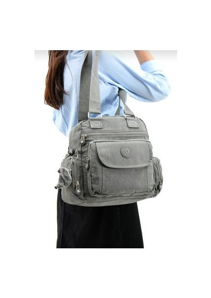 Krinkır Kumaştan Çok Bölmeli Kadın Omuz Çantası