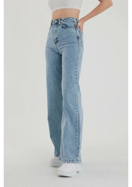 Kar Mavi Yüksek Bel Salaş Pantolon, Geniş Paça Pantolon, Bol Paça Pantalon Yıkamalı Palazzo 2024 fiyatları