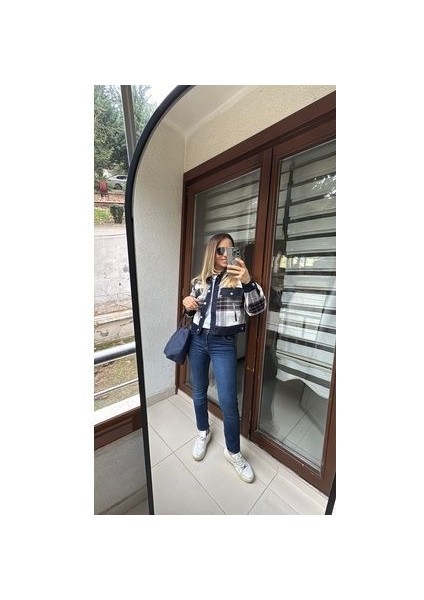 Butikmayamoda Premium Içi Kapitoneli Kot Detaylı Ekose Desenli Kaşe Ceket Mont fiyatları