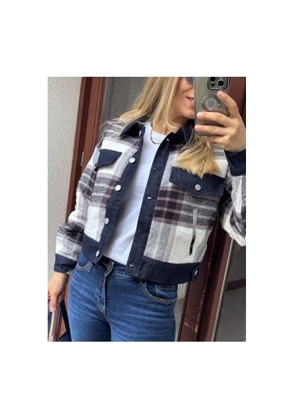 Butikmayamoda Premium Içi Kapitoneli Kot Detaylı Ekose Desenli Kaşe Ceket Mont modelleri