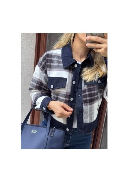 Butikmayamoda Premium Içi Kapitoneli Kot Detaylı Ekose Desenli Kaşe Ceket Mont indirimleri