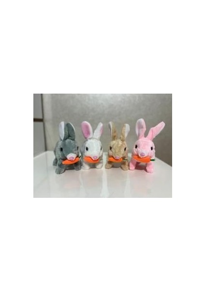 Elektronik Pilli Sesli Zıplayan Hareketli Havuçlu Peluş Tavşan 18X17 cm Kaliteli Ürün