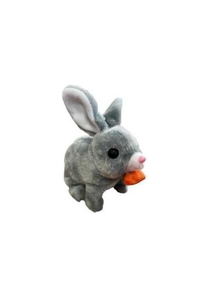 Elektronik Pilli Sesli Zıplayan Hareketli Havuçlu Peluş Tavşan 18X17 cm Kaliteli Ürün