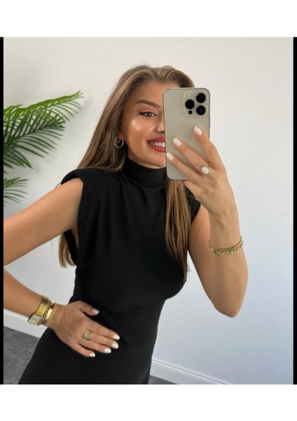 Mzr Collection Kadın Ottoman Kumaş Toparlayıcı Sıfır Kol Dik Yaka Vatkalı Kolsuz Kalem Elbise fiyatları