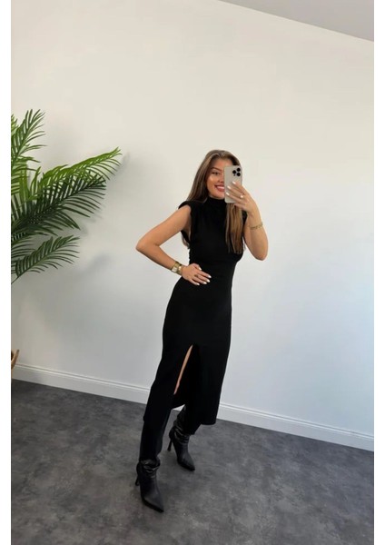 Mzr Collection Kadın Ottoman Kumaş Toparlayıcı Sıfır Kol Dik Yaka Vatkalı Kolsuz Kalem Elbise fırsatları