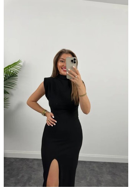 Mzr Collection Kadın Ottoman Kumaş Toparlayıcı Sıfır Kol Dik Yaka Vatkalı Kolsuz Kalem Elbise indirimleri