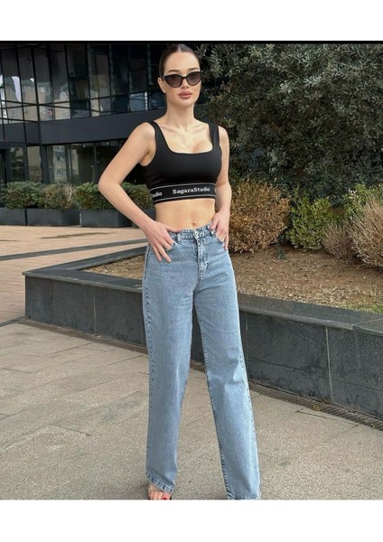Kadın Mavi Yüksek Bel Geniş Paça Bol,salaş Palazzo Jeans fiyatları