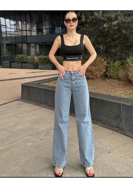 Kadın Mavi Yüksek Bel Geniş Paça Bol,salaş Palazzo Jeans modelleri