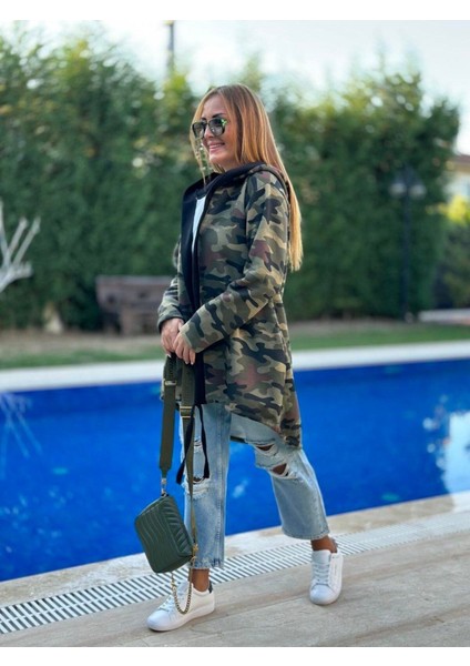 Kadın Kapüşonlu Kamuflaj Hırka