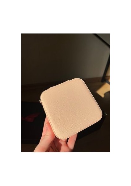 Seyahat Tipi Takı Mücevher Aksesuar Kutusu Organizer Düzenleyici Fermuarlı Pudra Renk Takı Kutusu