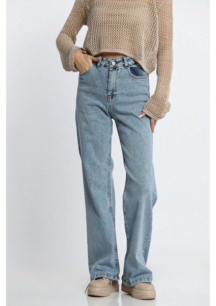 Benjamin Palazzo Salaş Paça Buz Kar Yıkama Yüksek Bel Esnek Jean