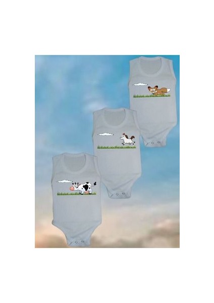 Ribana 3'lü Unisex Neşeli Canlılar Seri 1 Atlet Body Zıbın