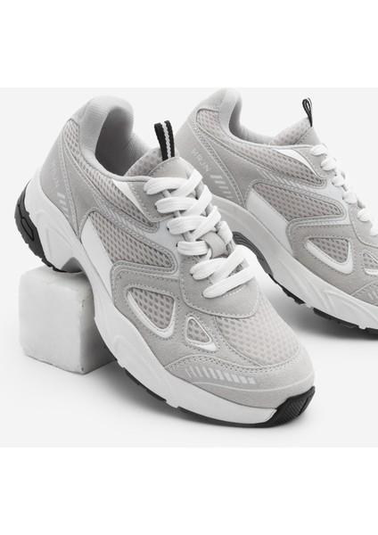 Kadın Sneaker Kalın Taban Bağcıklı File Detaylı Spor Ayakkabı Sargen