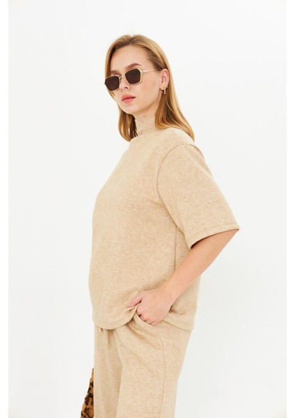 Balıkçı Yaka Kısa Kol Triko Kazak - Camel fırsatları