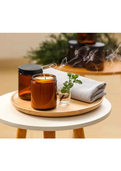 Sandal Ağacı - Gül - Vanilya Kokulu Amber Cam Kavanozda Doğal Soyadan Mum fiyatları