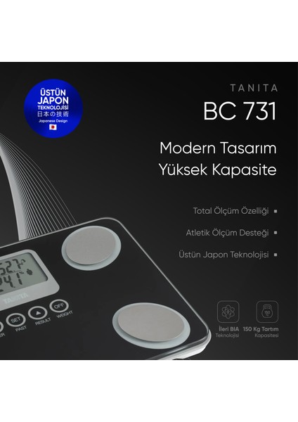 BC 731 Black Akıllı Dijital Tartı | Yağ, Sıvı, Kas, Kilo Ölçer Vücut Analiz Tartısı