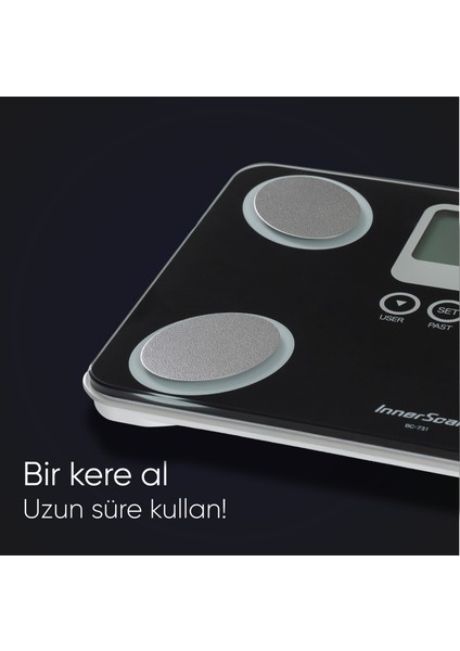 BC 731 Black Akıllı Dijital Tartı | Yağ, Sıvı, Kas, Kilo Ölçer Vücut Analiz Tartısı