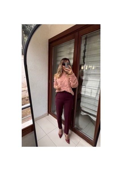 Butikmayamoda Somon Rengi Sim Detayli Triko Kazak modelleri