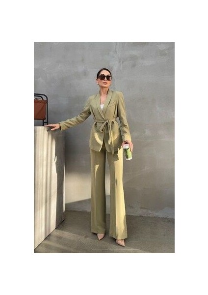 Kadın Ikili Kuşaklı Blazer Ceket Pantolon Takım fiyatları