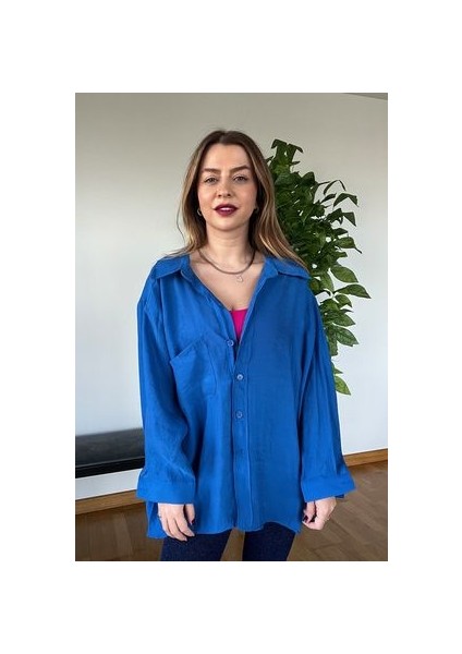 Yeni Sezon Kaliteli Şık Yumuşak Dokulu Uzun Kollu Basic Oversize Kadın Gömlek