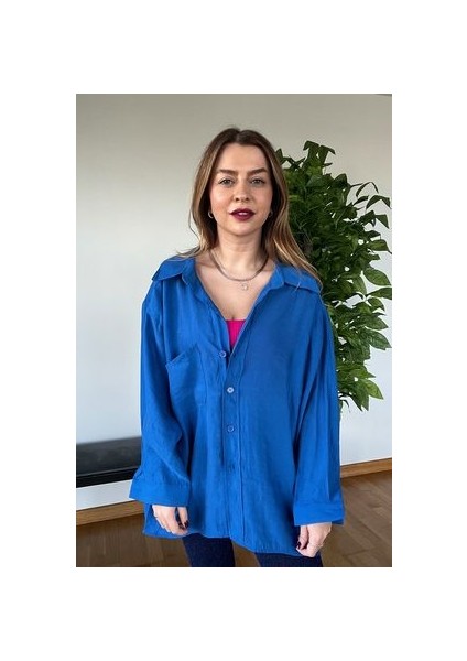 Yeni Sezon Kaliteli Şık Yumuşak Dokulu Uzun Kollu Basic Oversize Kadın Gömlek