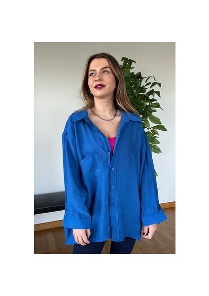 Yeni Sezon Kaliteli Şık Yumuşak Dokulu Uzun Kollu Basic Oversize Kadın Gömlek