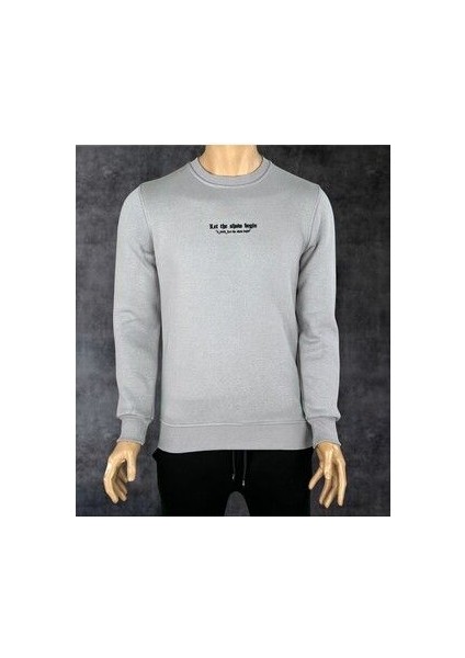 Pamuklu Gri Oversize "let The Show Begin" Baskılı Sweatshirt