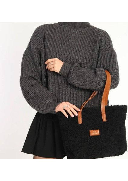 Kadın Peluş Çift Saplı Omuz Çantası Pofuduk Kürklü Teddy Tote Bag El Kol ve Omuz Çantası