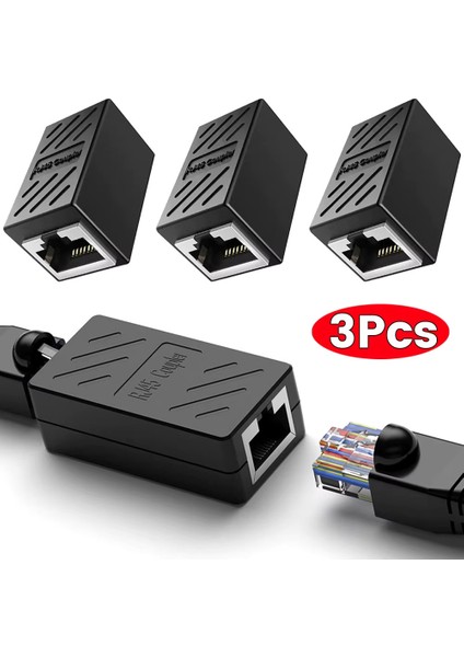 Gigabit Destekli RJ45 Dişi Dişi CAT5E/CAT6/7/8 Ethernet Lan Ağı Birleştirici Ara Aparatı Internet Kablosu Uzatıcısı 3 Adet