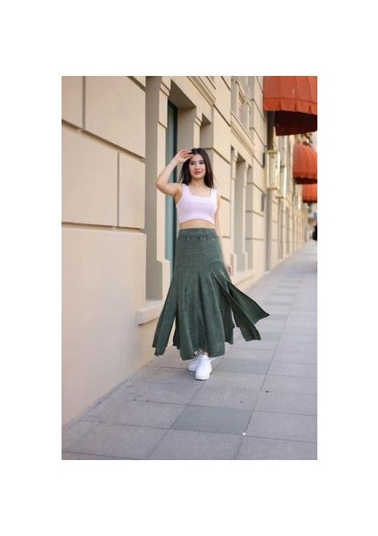 Etnik Bohem ve Otantik Tarz Taşlanmış Bel Lastikli Standart Beden Tasarım Astarlı Pamuk Triko Etek modelleri