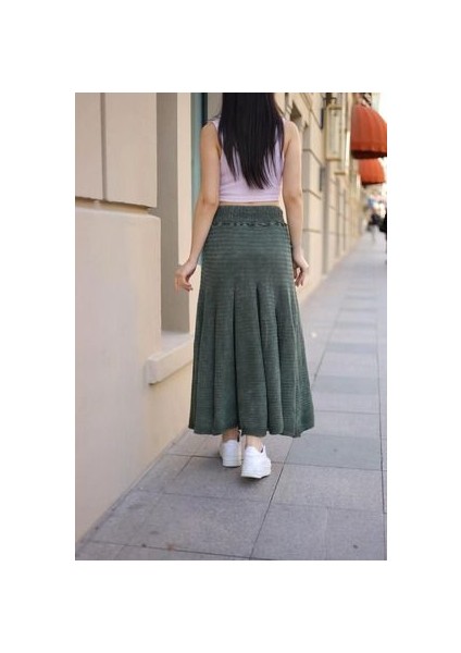 Etnik Bohem ve Otantik Tarz Taşlanmış Bel Lastikli Standart Beden Tasarım Astarlı Pamuk Triko Etek fırsatları