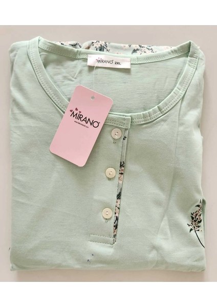 Pamuklu Uzun Kollu Anne Pijama Takımı 6508 Yeşil