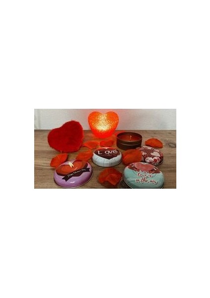 Romantik Kalp Set Masa Lambası & Peluş Anahtartık & Kokulu Romantik Kapaklı El Yapımı Mum ❤️ fiyatları