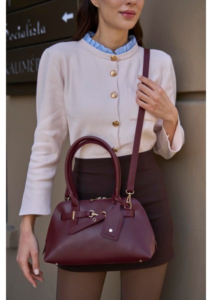 Bordo Kadın Gold Aksesuarlı Retro Çanta modelleri