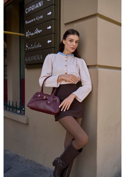 Bordo Kadın Gold Aksesuarlı Retro Çanta fırsatları