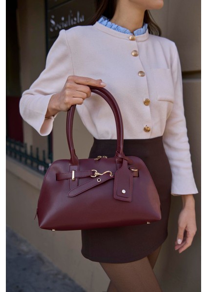 Bordo Kadın Gold Aksesuarlı Retro Çanta indirimleri