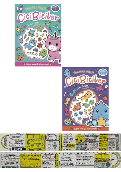 Çıkartma Neşesi Cicibiciler Faaliyet Kitabı 2'Li Set / Unicornlar / Dinozorlar (Matematik Öğreten Cetvel)