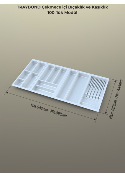Çekmece Içi Kaşıklık ve Bıçaklık Düzenleyici Beyaz, 94X48 Yandan ve Boydan 4cm Kesilebilir modelleri