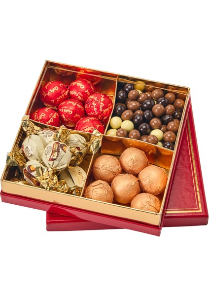 Hediyelik Çikolata Set - Dört Bölmeli Kırmızı Kutu