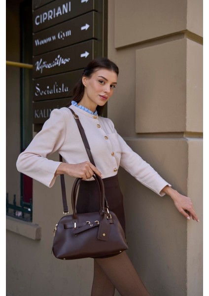 Kahverengi Kadın Gold Aksesuarlı Retro Çanta modelleri