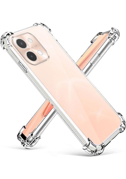 Vivo Y28 4g ile Uyumlu Kapak Kamera Korumalı Airbag Antishock Köşe Korumalı Şeffaf Silikon Kılıf