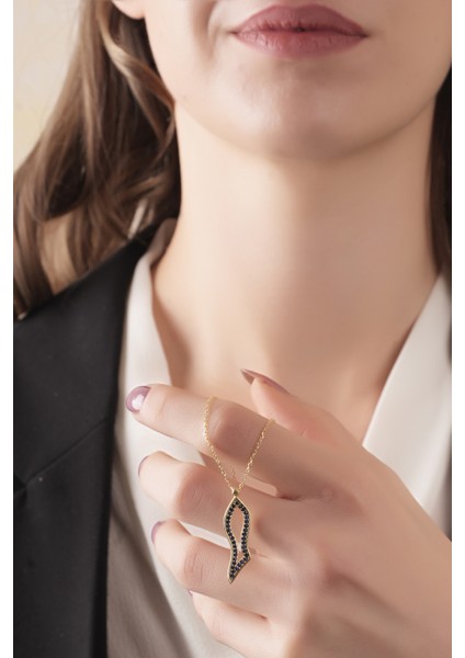 925 Ayar Gümüş Gold Kaplamalı Lacivert Taşlı Balık Kolye