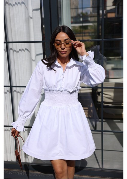 Keyymod Kadın Manşeti ve Beli Gipeli ( Lastikli ) Eteği Balenli Cotton Elbise