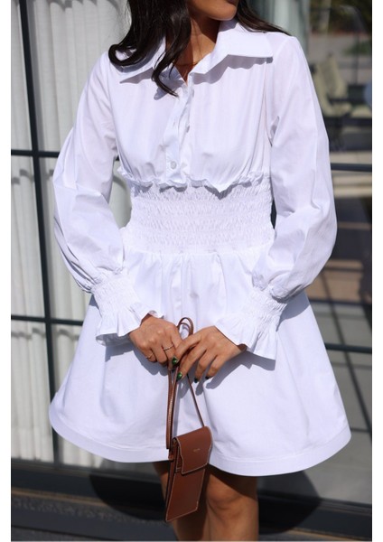 Keyymod Kadın Manşeti ve Beli Gipeli ( Lastikli ) Eteği Balenli Cotton Elbise