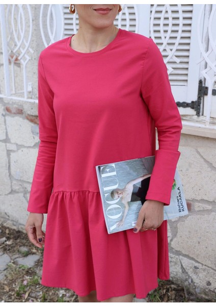 Pembe Uzun Kol Kısa Salaş Elbise modelleri